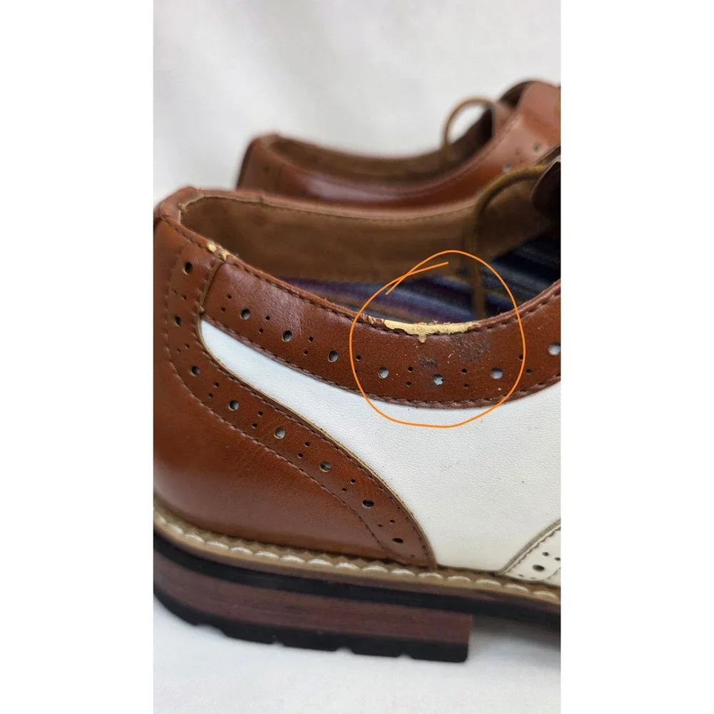 Metro Charm Mens Brown White Spectator Wingtip Oxford Shoes and Belt Set 9.5